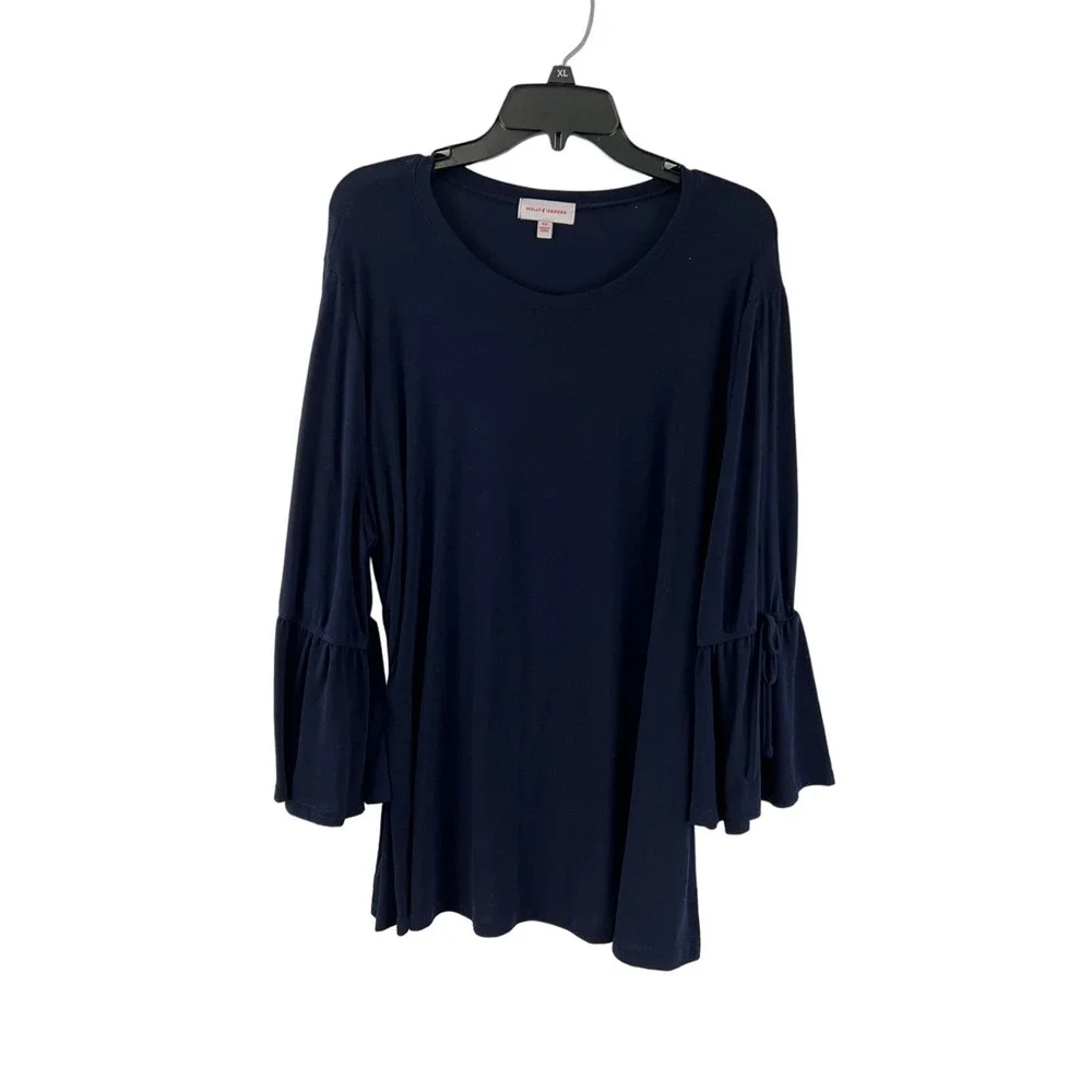 Molly & Isadora Womens 5X Plus Shirt Solid Black Top Long Sleeves Tunic - Picture 1 of 6